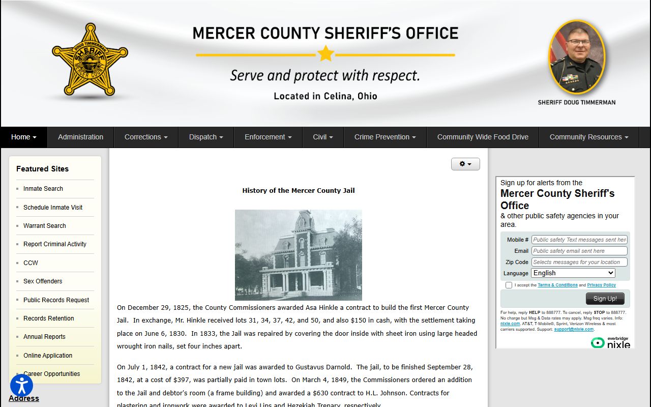 Official Mercer County jail history page describing the current detention facility
