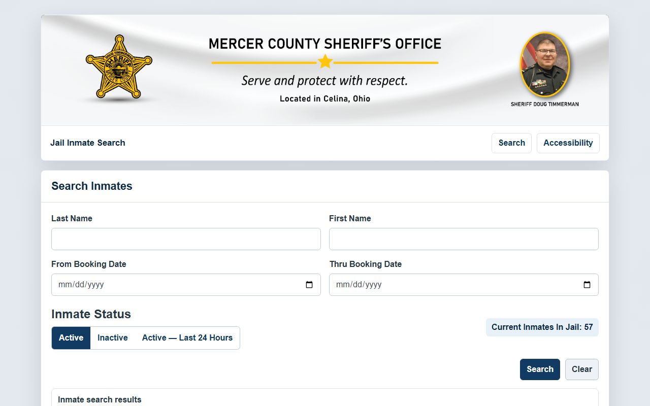 Mercer County inmate population jail roster search fields