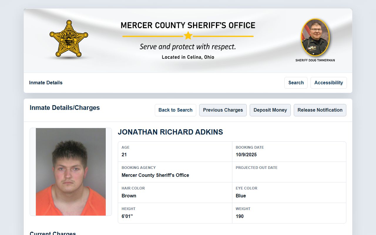 Mercer County inmate records sample profile fields